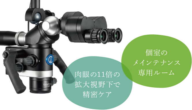 個室のメインテナンス専用ルーム/肉眼の11倍の拡大視野下で精密ケア